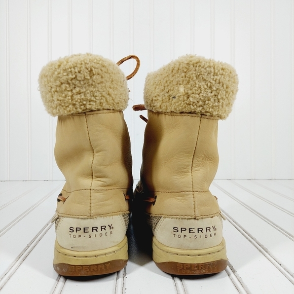 Sperry Top-sider Tall Women Tan Leather Fur Non-Marking Lace Up Ankle Boots B373 - Picture 6 of 12
